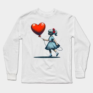 Heartfelt Affection: Girl with Heart-Shaped Balloon Valentine's Day T-Shirt Long Sleeve T-Shirt